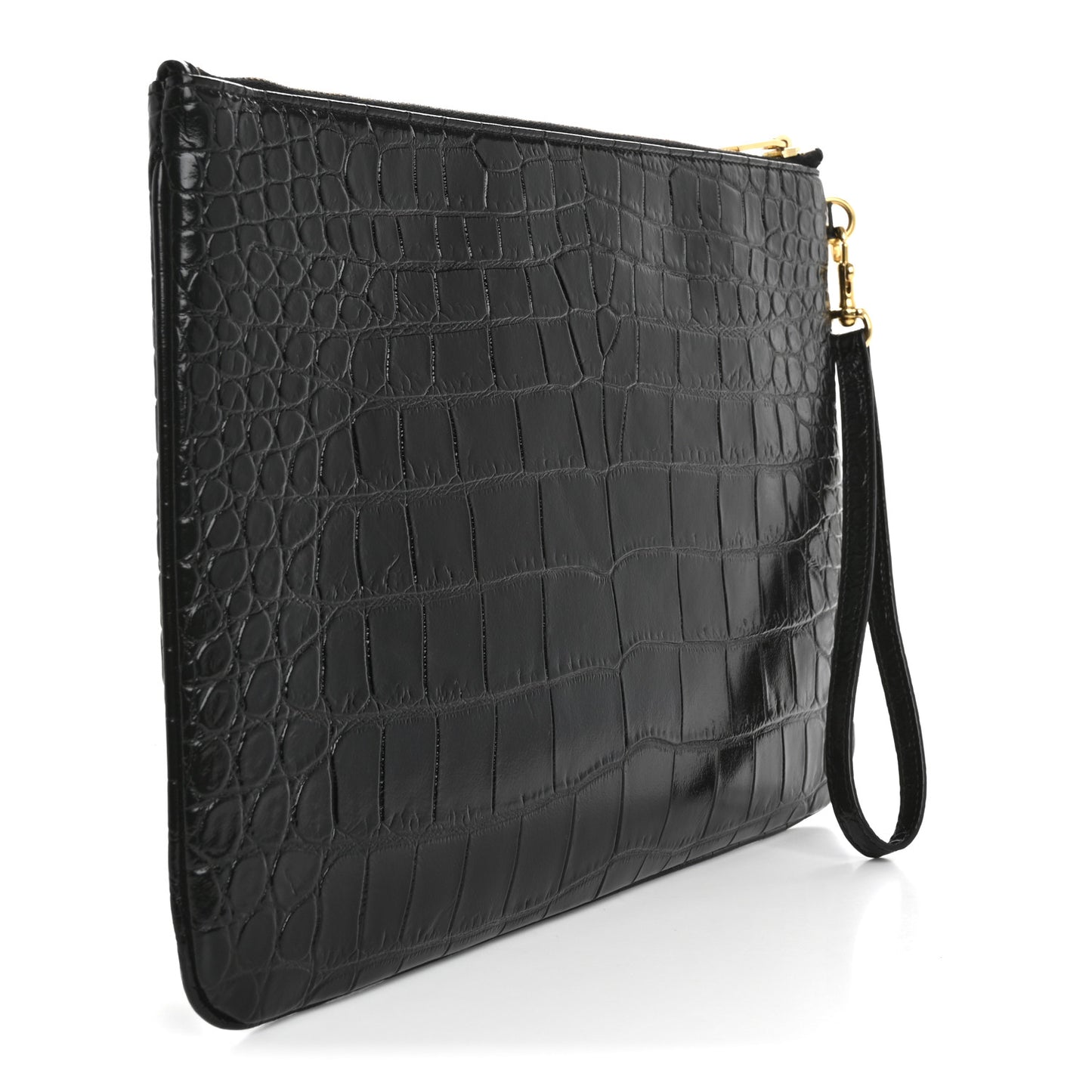 Calfskin Crocodile Embossed Tablet Pouch Black