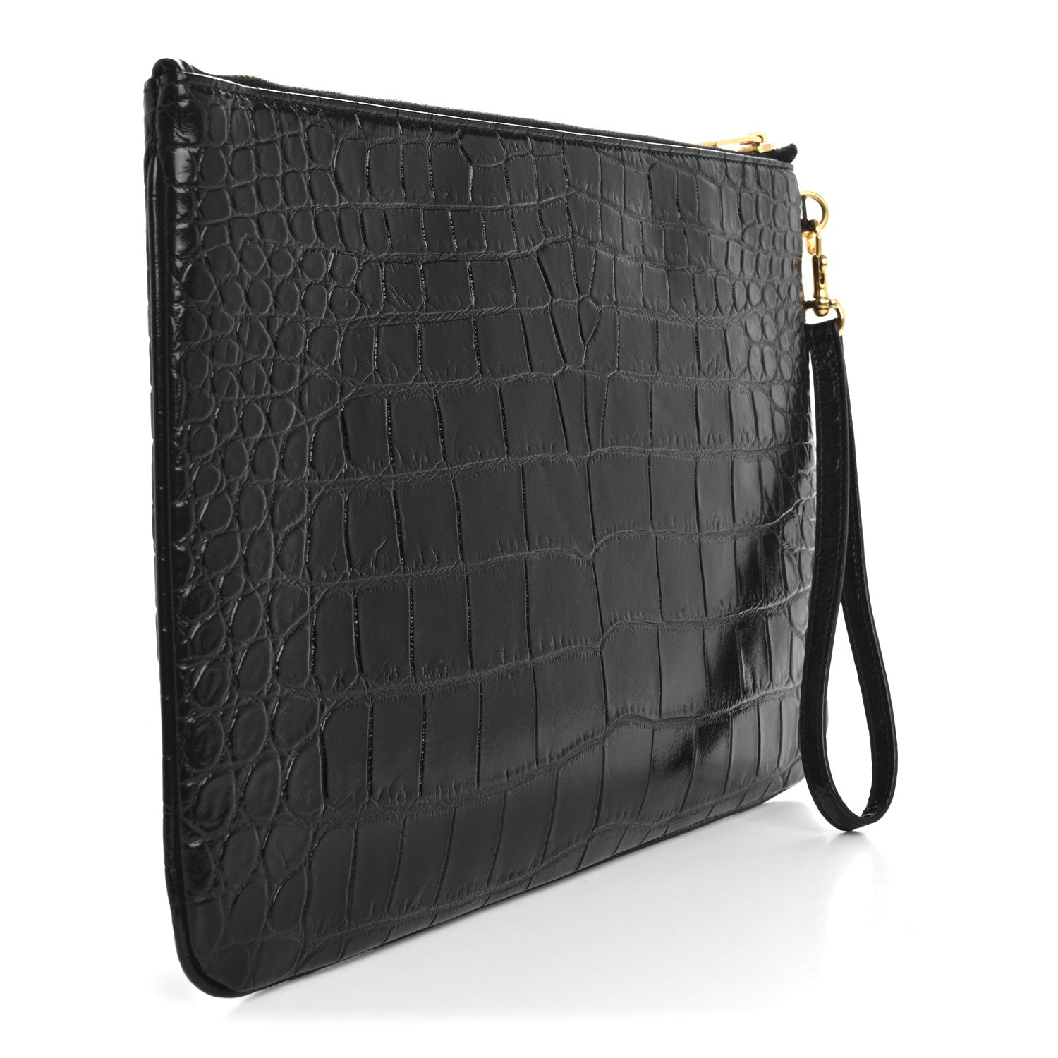 Saint Laurent Calfskin Crocodile Embossed Tablet Pouch Black 3 of 9