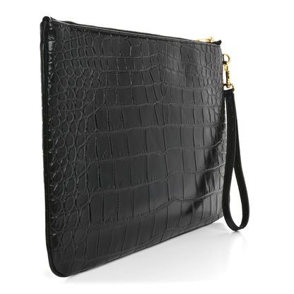 Saint Laurent Calfskin Crocodile Embossed Tablet Pouch Black 3 of 9