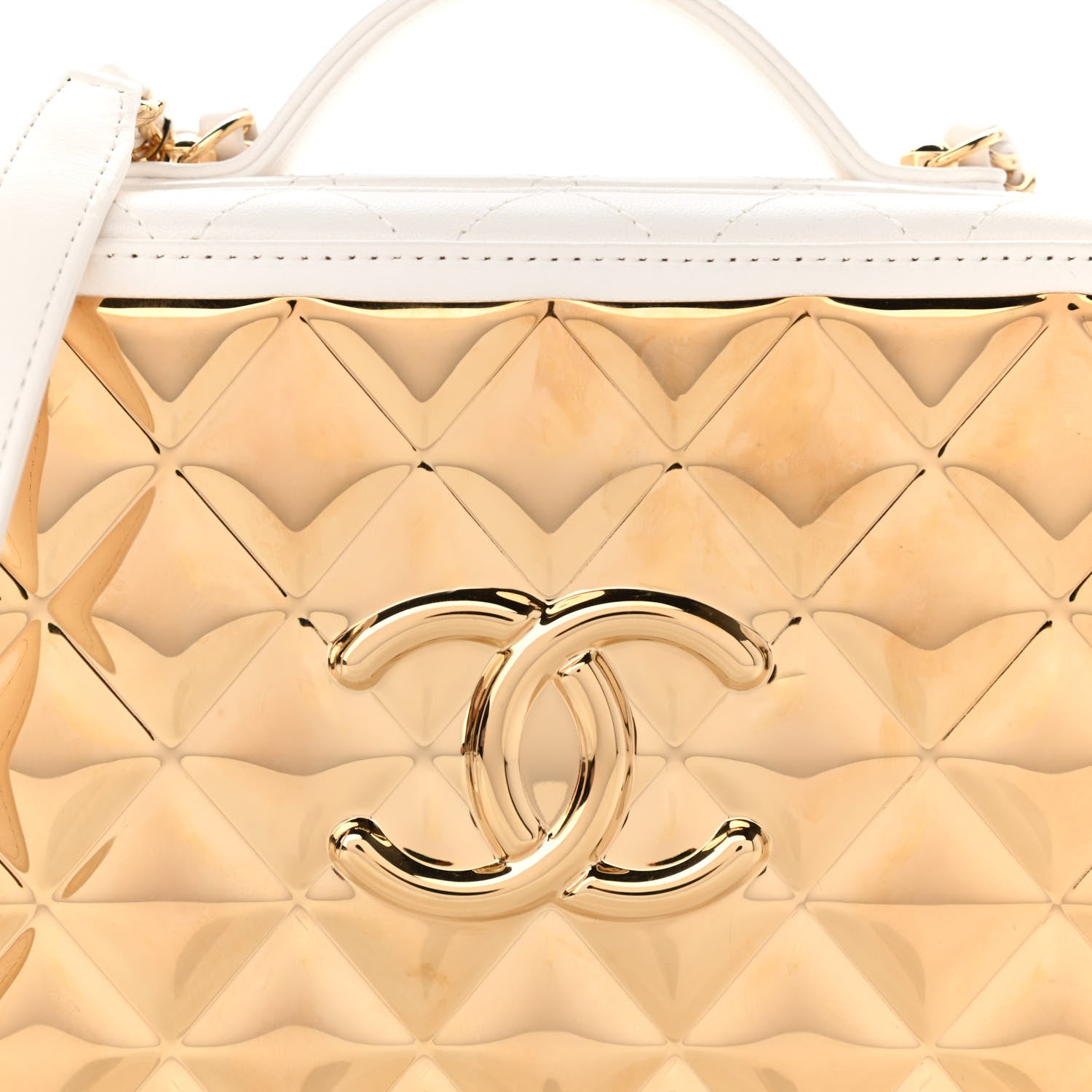 Chanel Lambskin Quilted Golden Plate Vanity Case White Gold 8 of 10