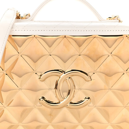 Chanel Lambskin Quilted Golden Plate Vanity Case White Gold 8 of 10
