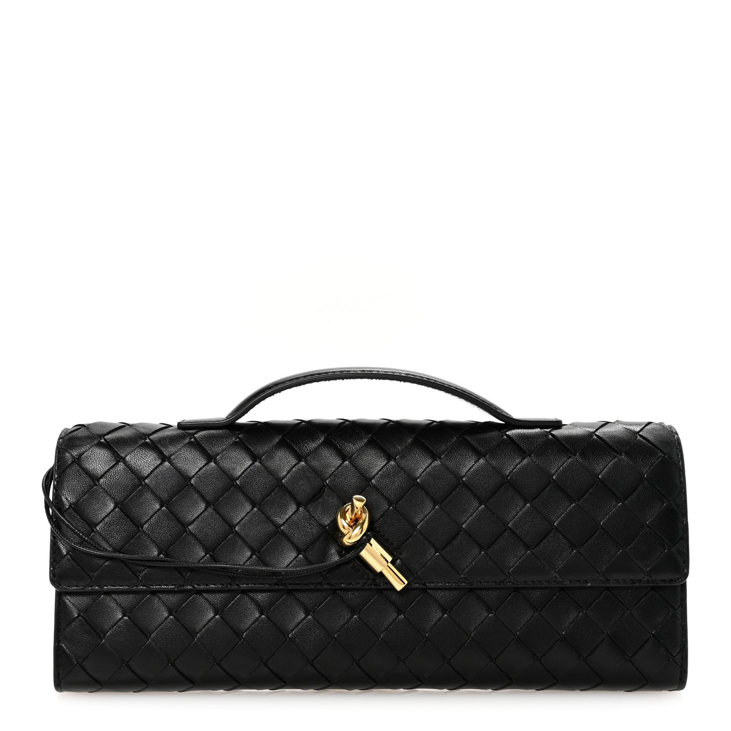 Nappa Intrecciato Long Andiamo Top Handle Clutch Black