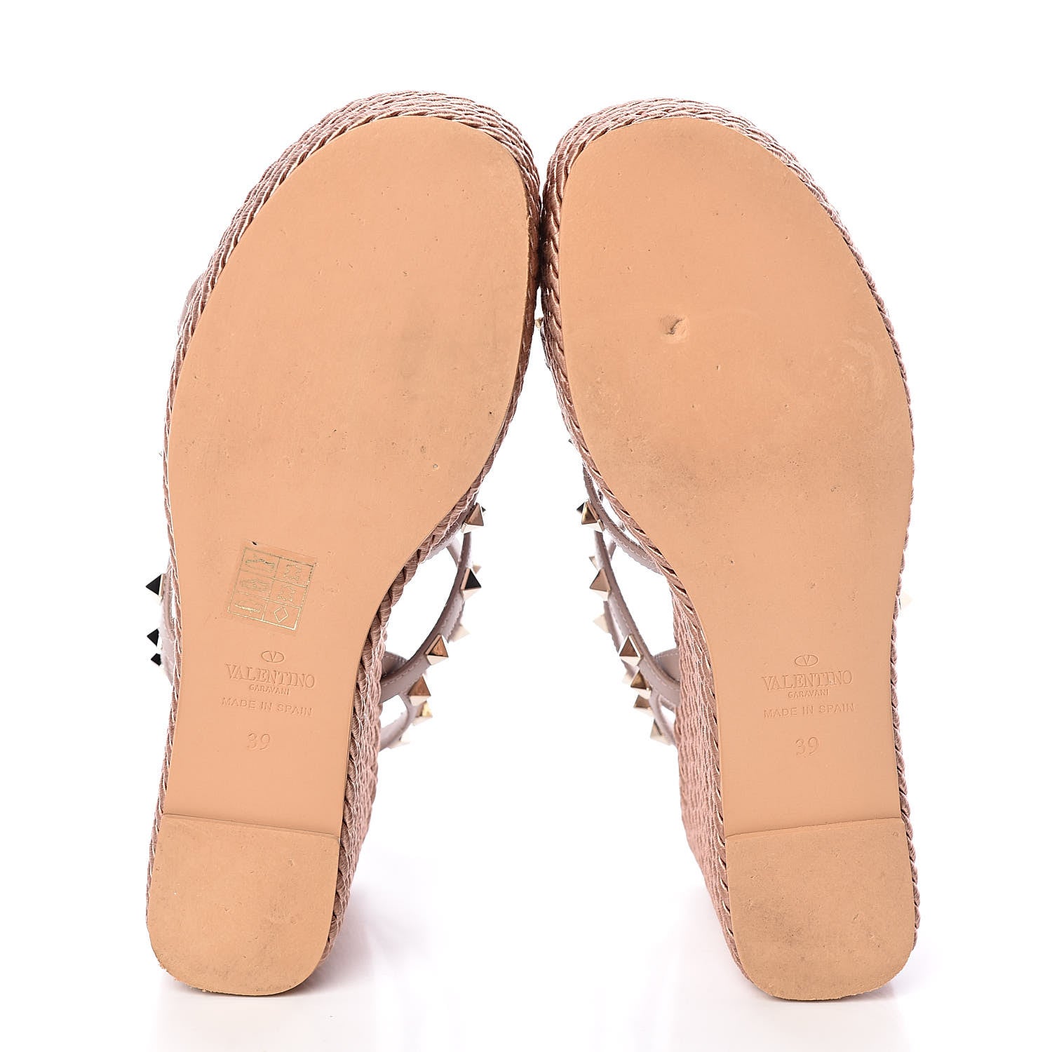 Valentino Garavani Calfskin Rockstud Ankle Strap Torchon Espadrille Caged 25/95mm Wedge Sandals 39 Poudre 7 of 11