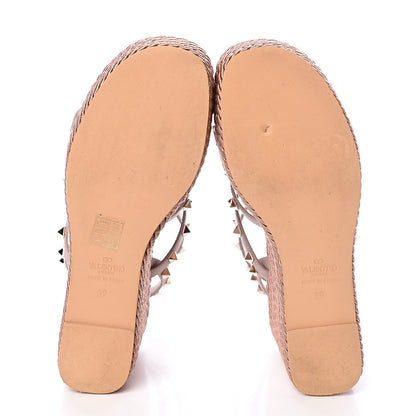 Valentino Garavani Calfskin Rockstud Ankle Strap Torchon Espadrille Caged 25/95mm Wedge Sandals 39 Poudre 7 of 11
