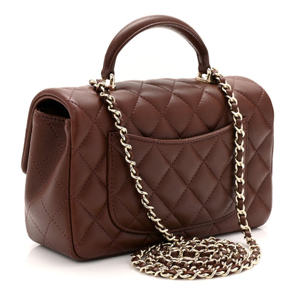 Chanel Lambskin Quilted Mini Top Handle Rectangular Flap Dark Brown 3 of 11