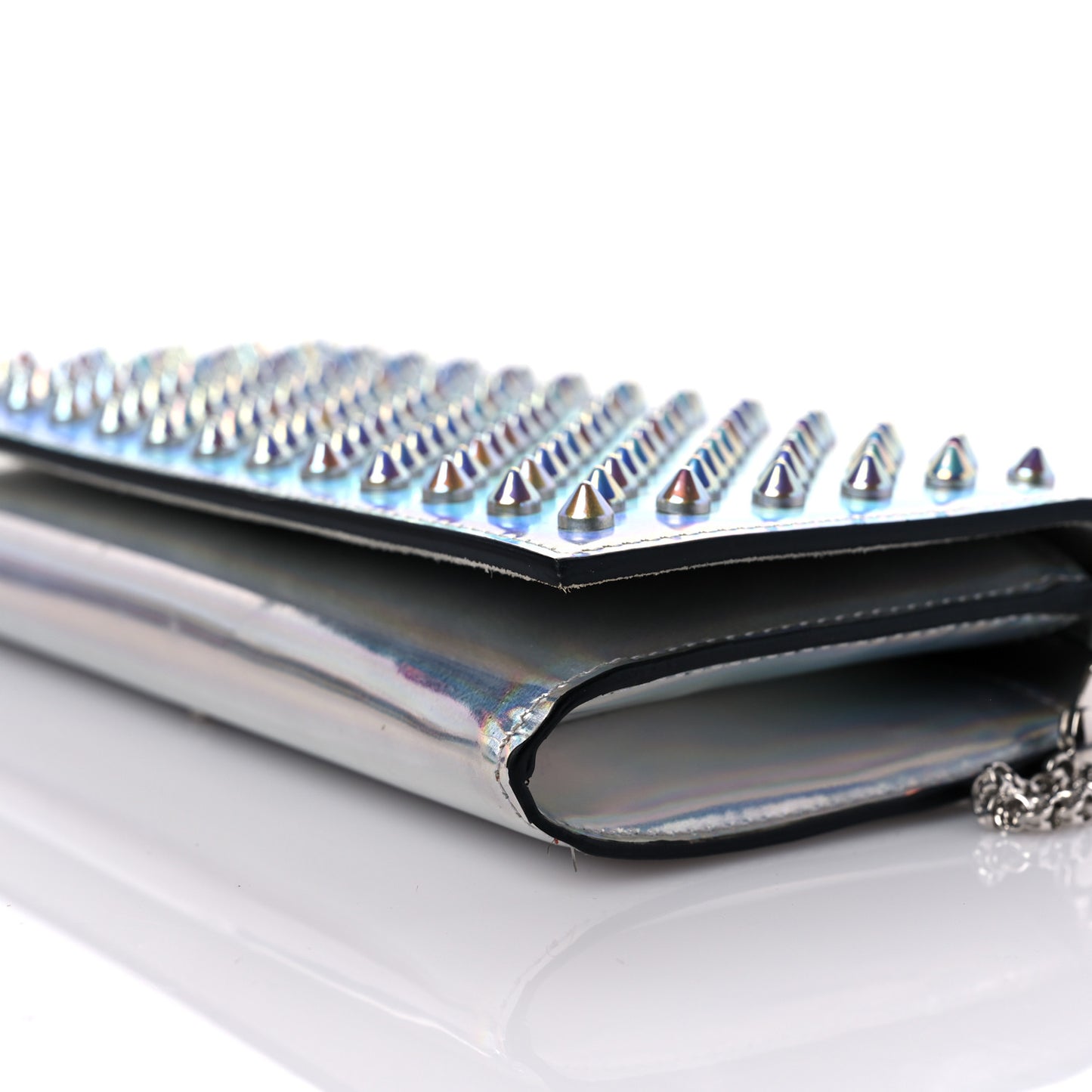 Metallic Calfskin Spikes Paloma Clutch Silver