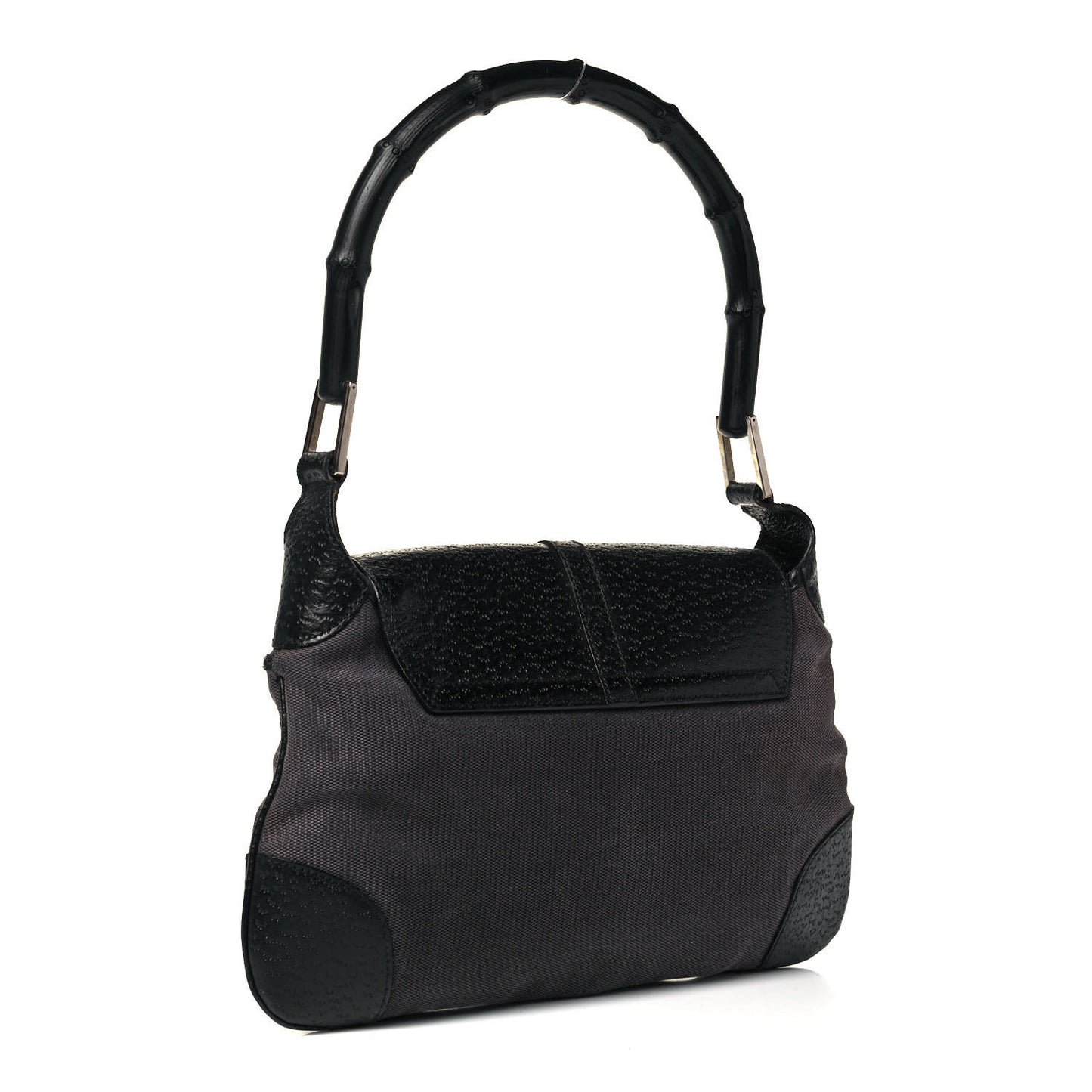 Calfskin Bamboo Handle Jackie O Hobo Black