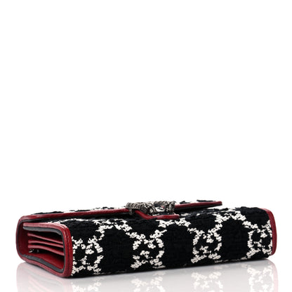 Gucci Tweed GG Monogram Mini Dionysus Chain Wallet Black White Romantic Cherry 4 of 8
