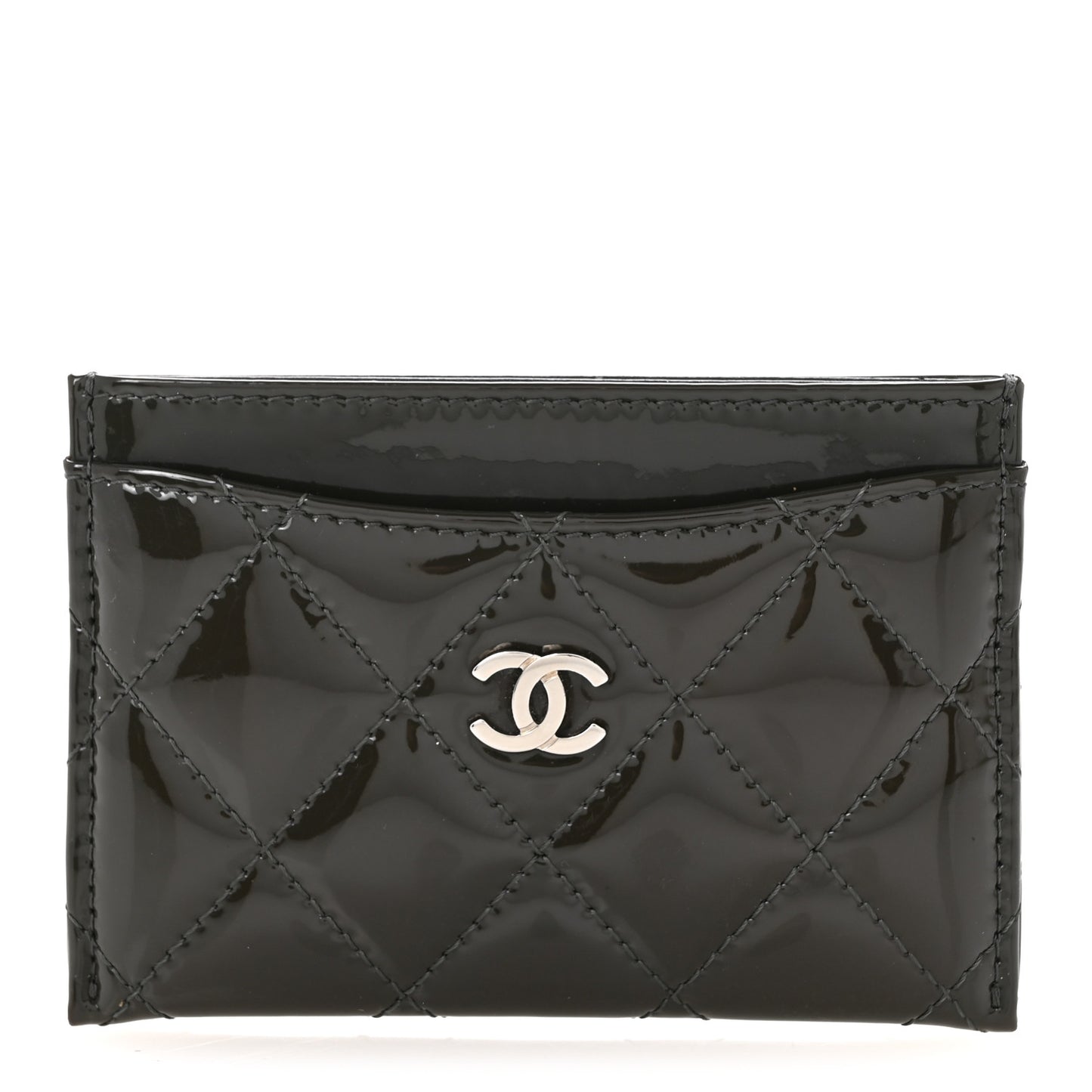 Patent Quilted Card Holder Dark Grey