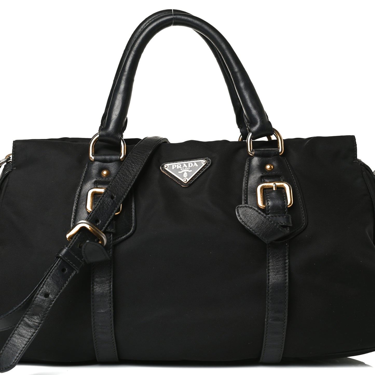 Tessuto Nylon City Calfskin Shoulder Bag Black