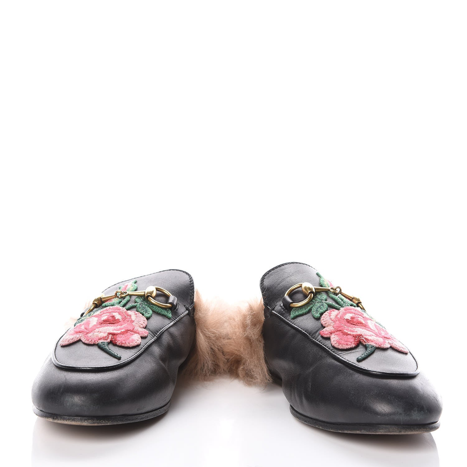 Gucci Calfskin Fur Flower Embroidered Womens Princetown Slippers 36 Black 5 of 11