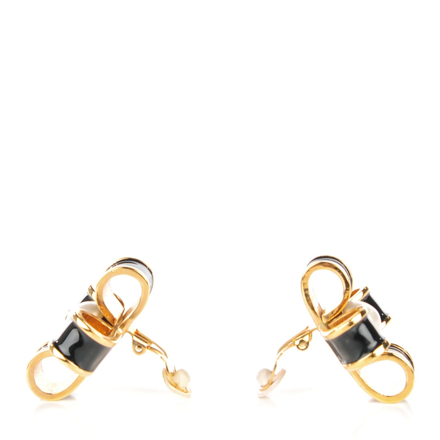 Onyx Pearl Ribbon Clip On Earrings Black Gold