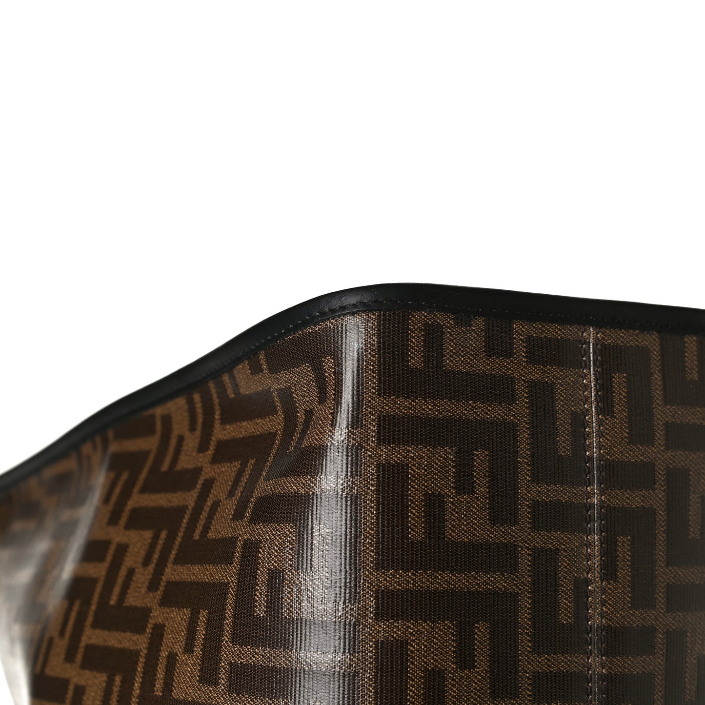 Glazed Fabric Vitello Century Plexiglass FF 1974 Stamp Patch Medium Runaway Shopper Tote Mogano Panna Black