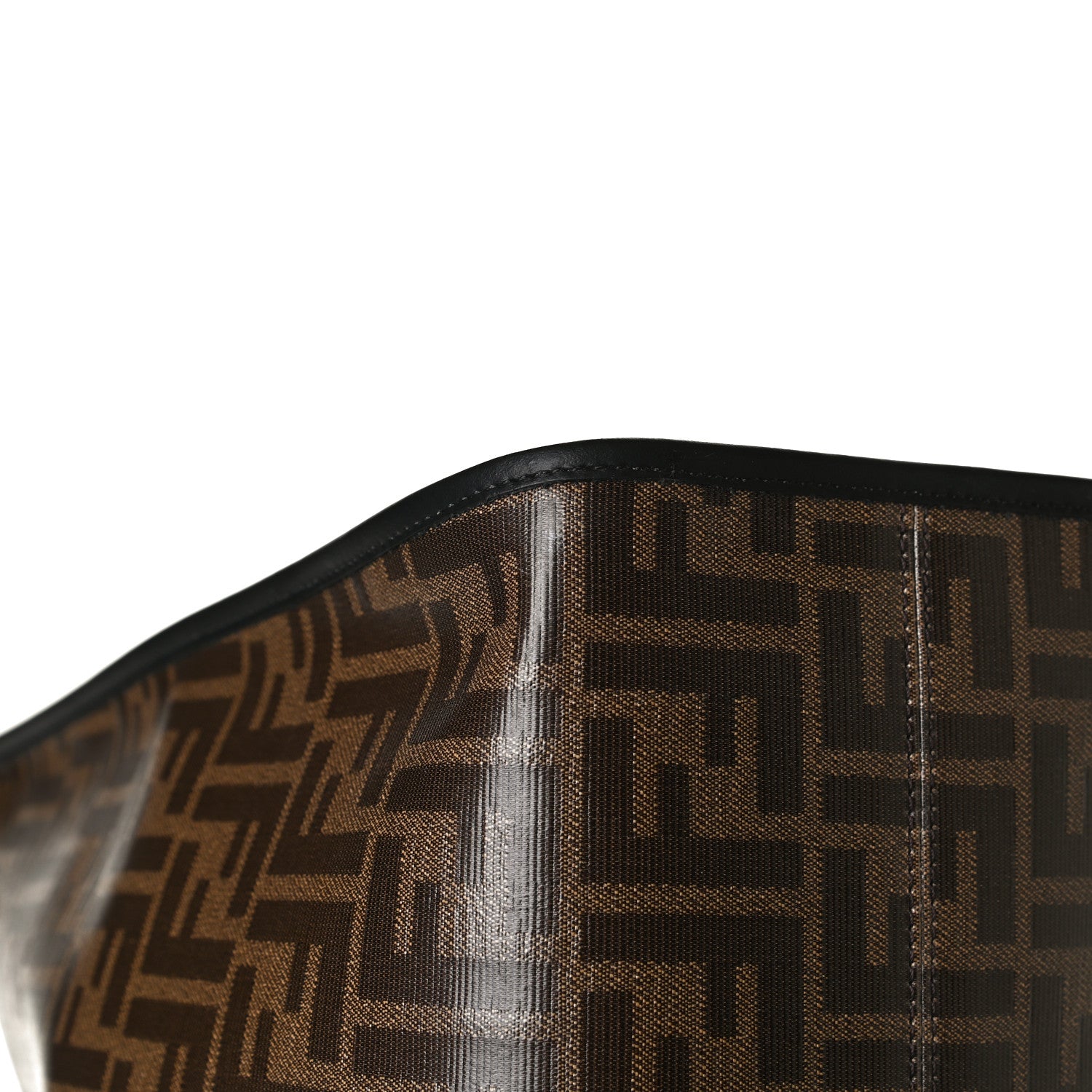 Fendi Glazed Fabric Vitello Century Plexiglass FF 1974 Stamp Patch Medium Runaway Shopper Tote Mogano Panna Black 15 of 17