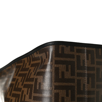 Fendi Glazed Fabric Vitello Century Plexiglass FF 1974 Stamp Patch Medium Runaway Shopper Tote Mogano Panna Black 15 of 17
