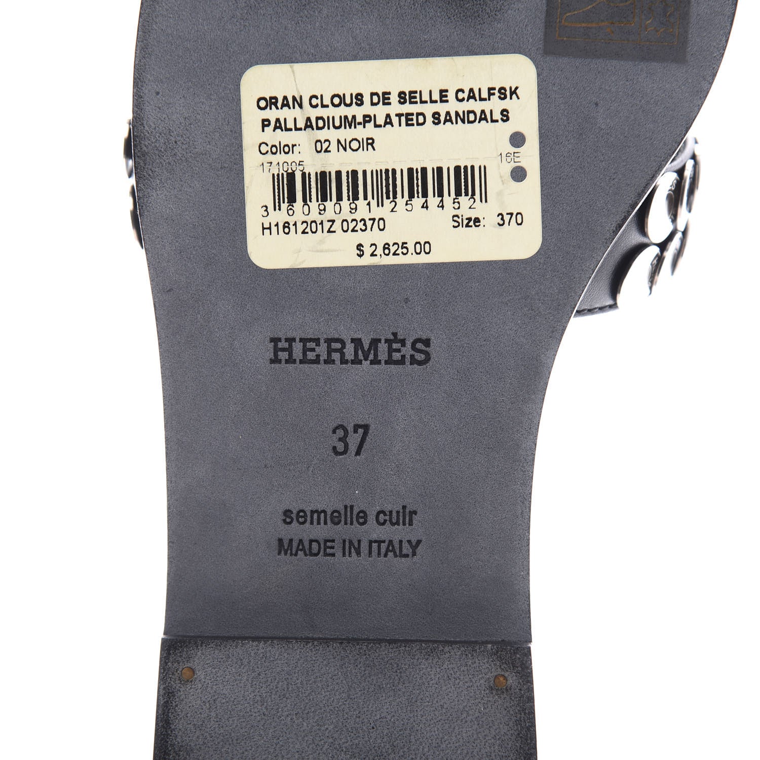 Hermes Calfskin Clou De Selle Oran Sandals 37 Black 9 of 10