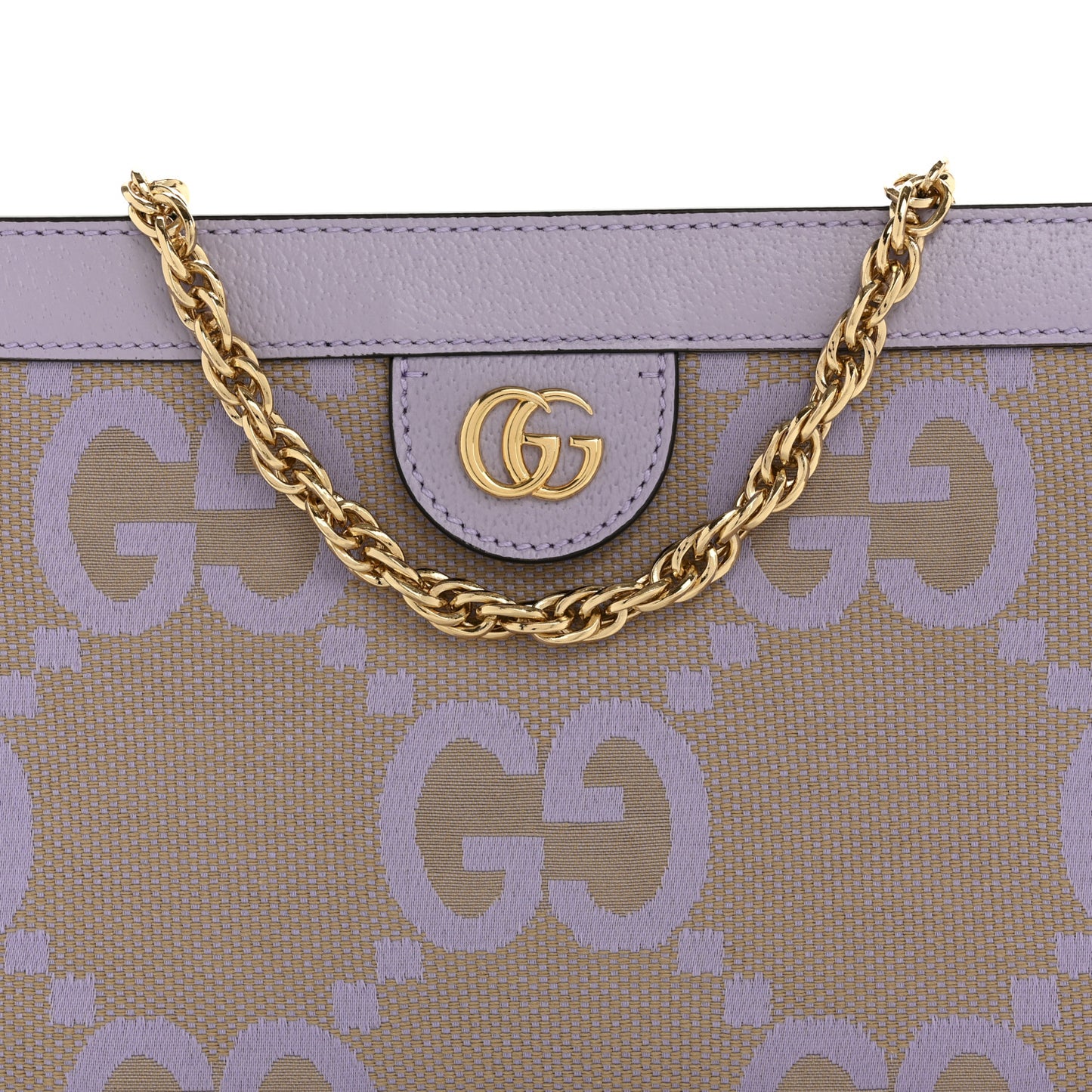 Monogram Jumbo GG Textured Dollar Calfskin Small Ophidia Chain Shoulder Bag Beige Lapis