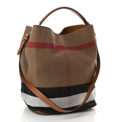 Burberry Canvas Mega Check Medium Ashby Hobo Saddle Brown 3 of 10