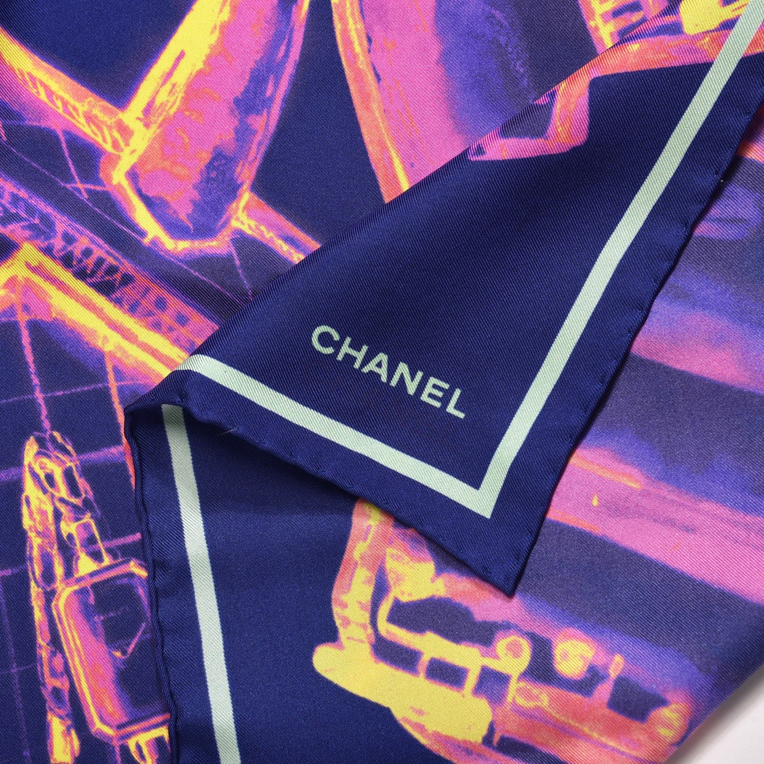 Chanel Silk X Ray Scarf Navy Blue 3 of 5