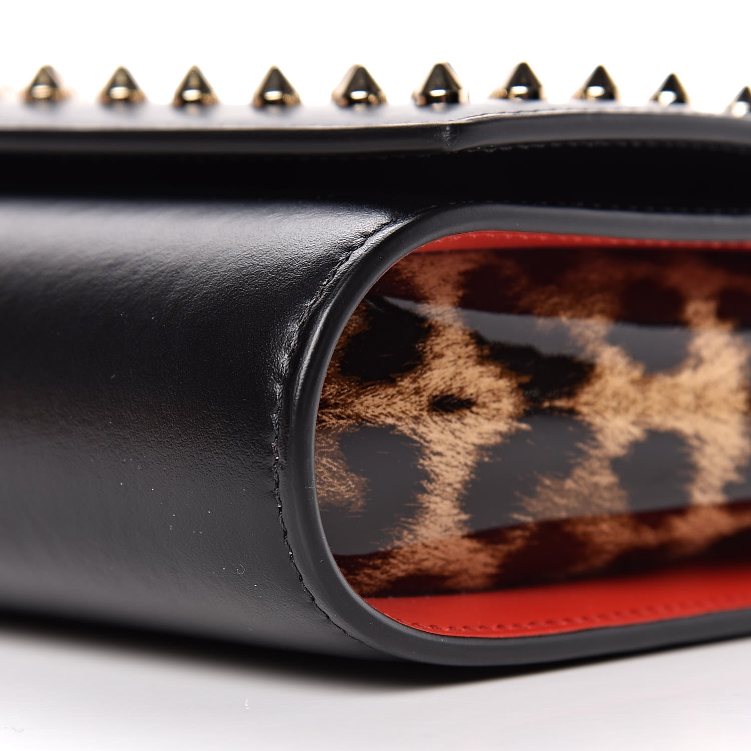 Christian Louboutin Calfskin Patent Leopard Spikes Paloma Clutch Black 8 of 11