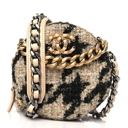 Chanel Wool Tweed Lambskin Quilted Chanel 19 Round Clutch With Chain and Coin Purse Beige Black 3 of 10