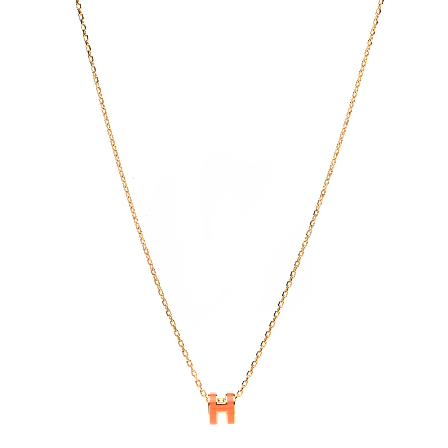 Lacquered Gold Mini Pop H Pendant Necklace Orange