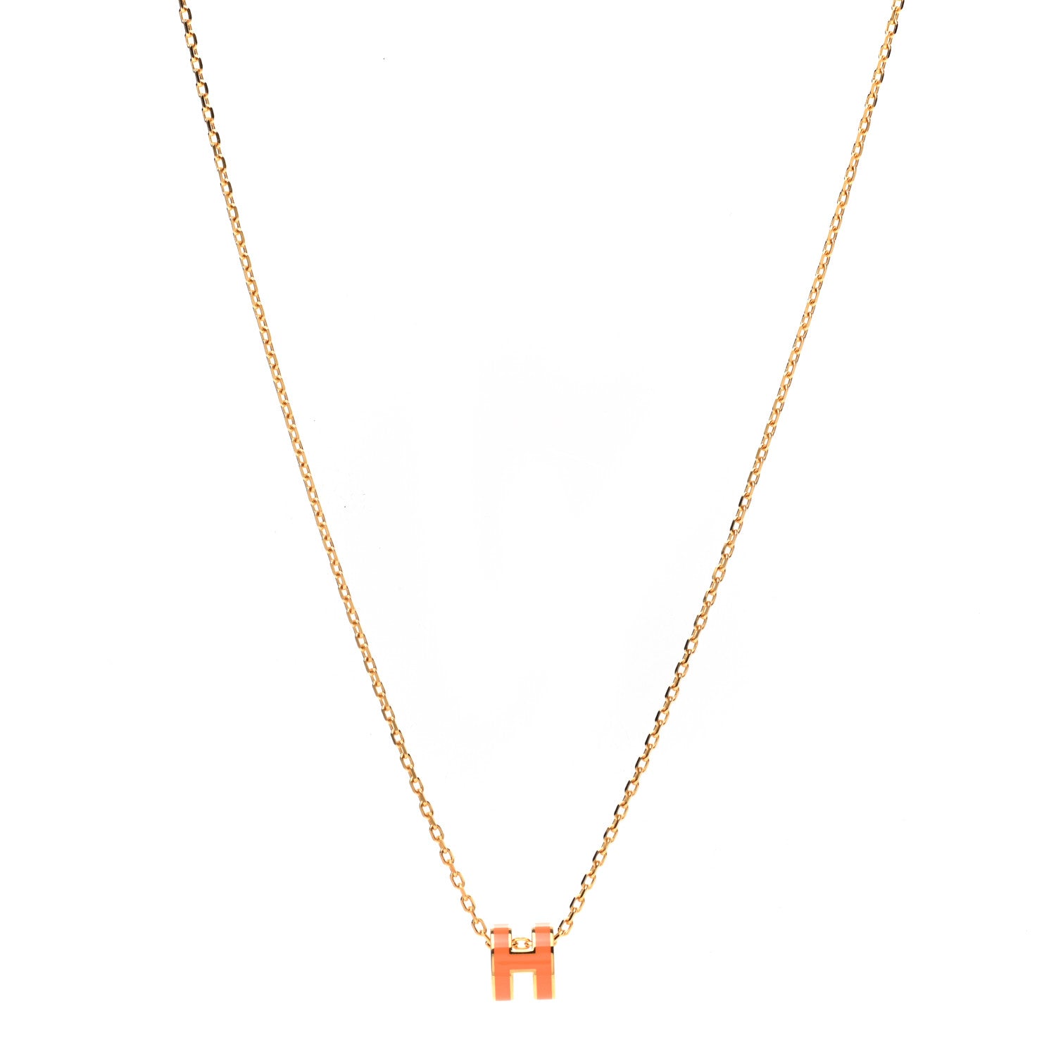 Hermes Lacquered Gold Mini Pop H Pendant Necklace Orange 1 of 7