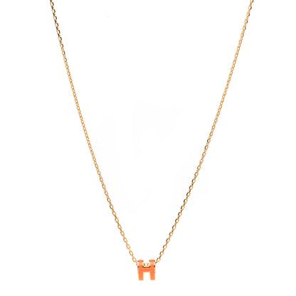 Hermes Lacquered Gold Mini Pop H Pendant Necklace Orange 1 of 7