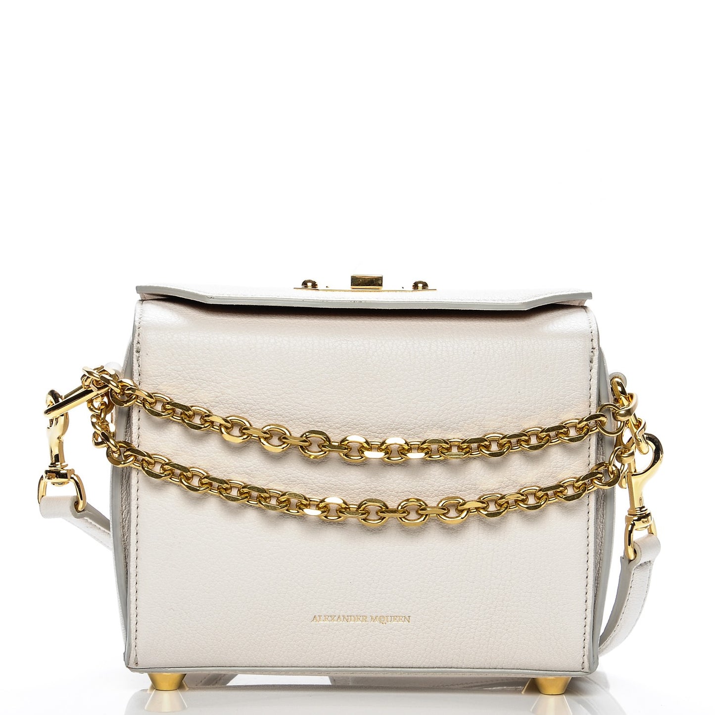 Silky Amish Grain Calfskin Box Shoulder Bag 19 Off White