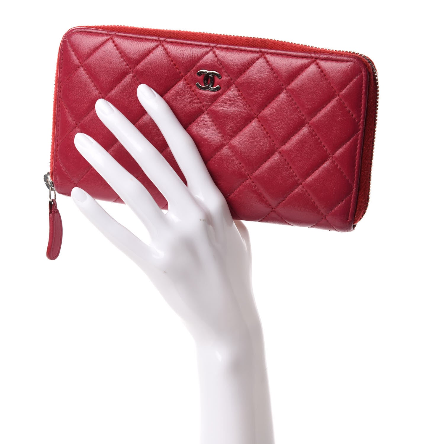 Chanel Lambskin Quilted Zip Around Wallet Dark Pink 2 of 9