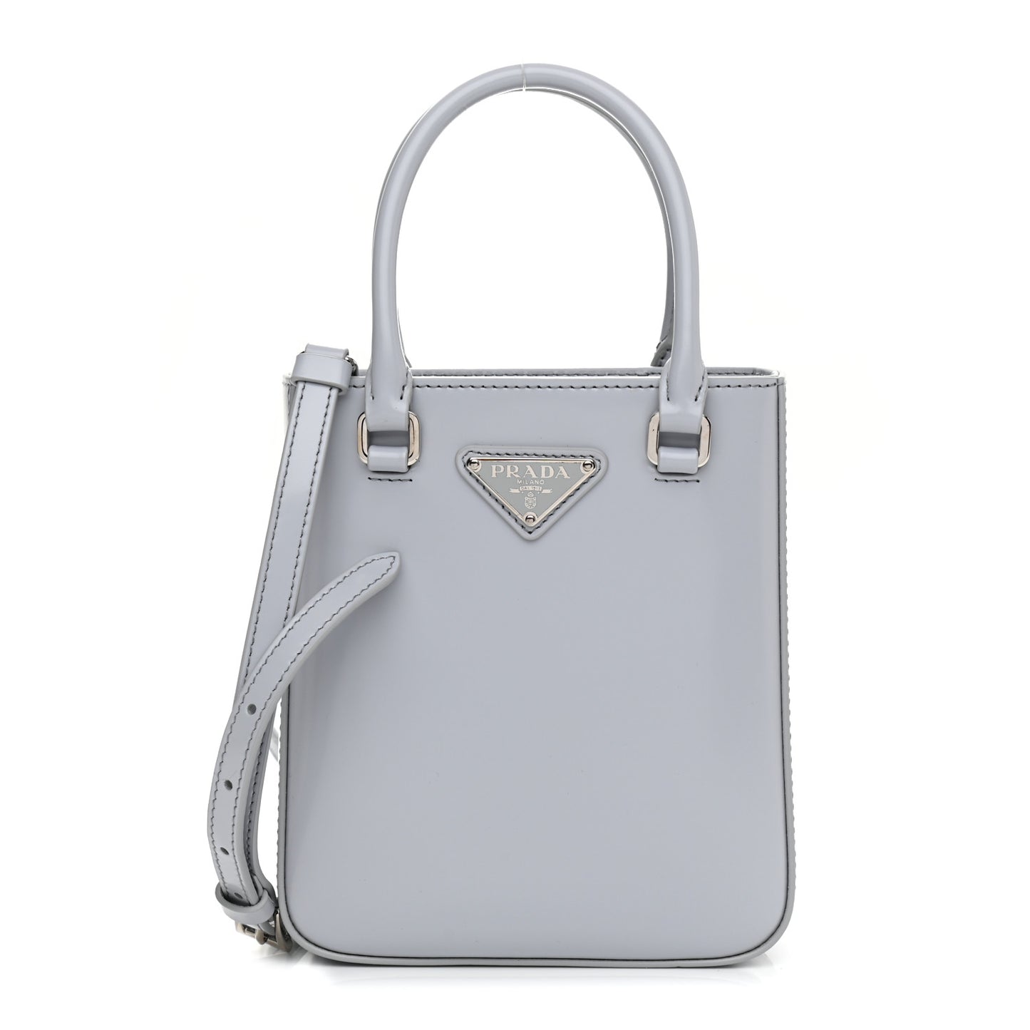 Spazzolato Metal Triangle Logo Small Double Handle Crossbody Tote Fiordaliso