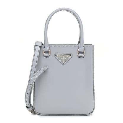 Prada Spazzolato Metal Triangle Logo Small Double Handle Crossbody Tote Fiordaliso 1 of 11