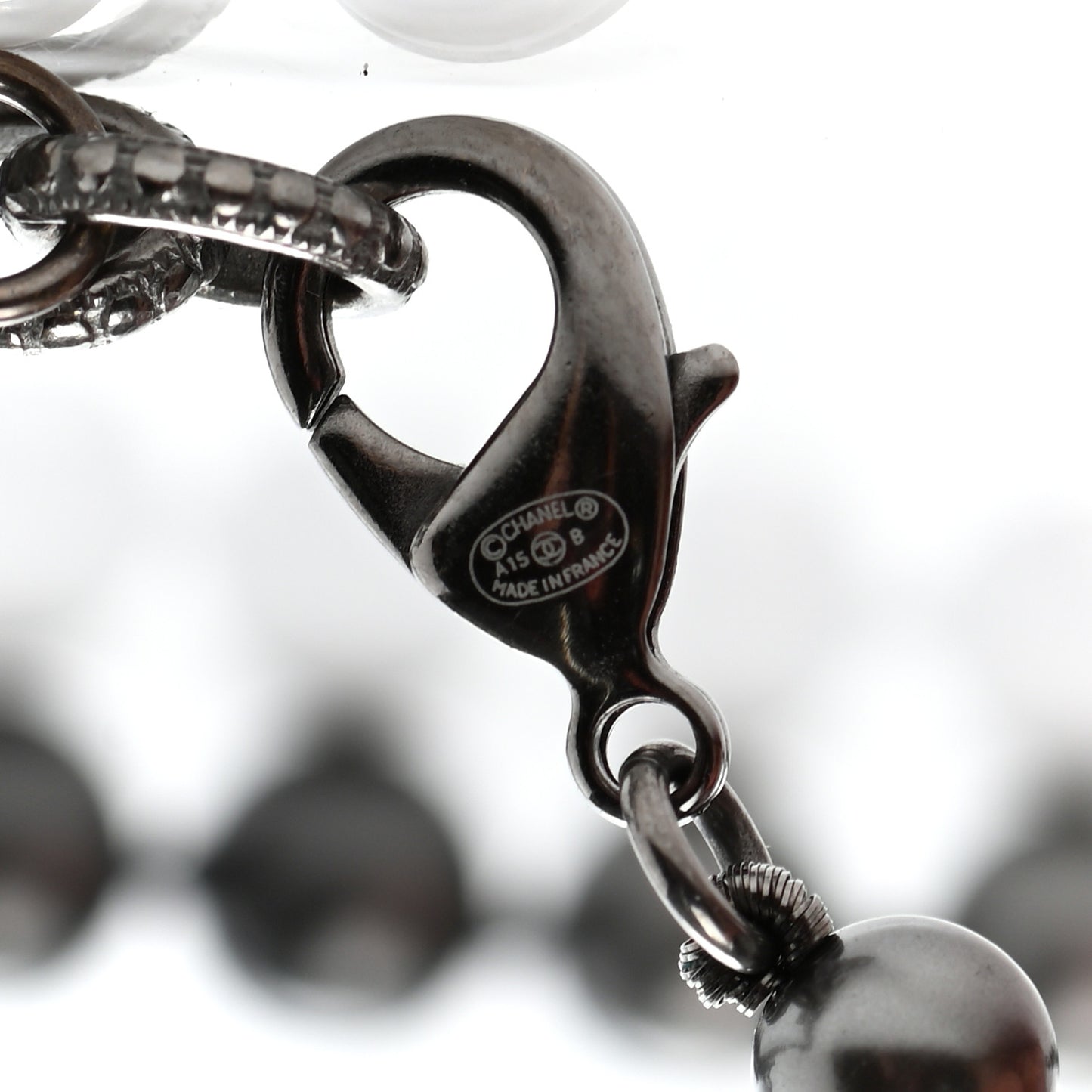 Ruthenium Crystal Baguette Pearl Beaded CC Long Necklace Black Grey