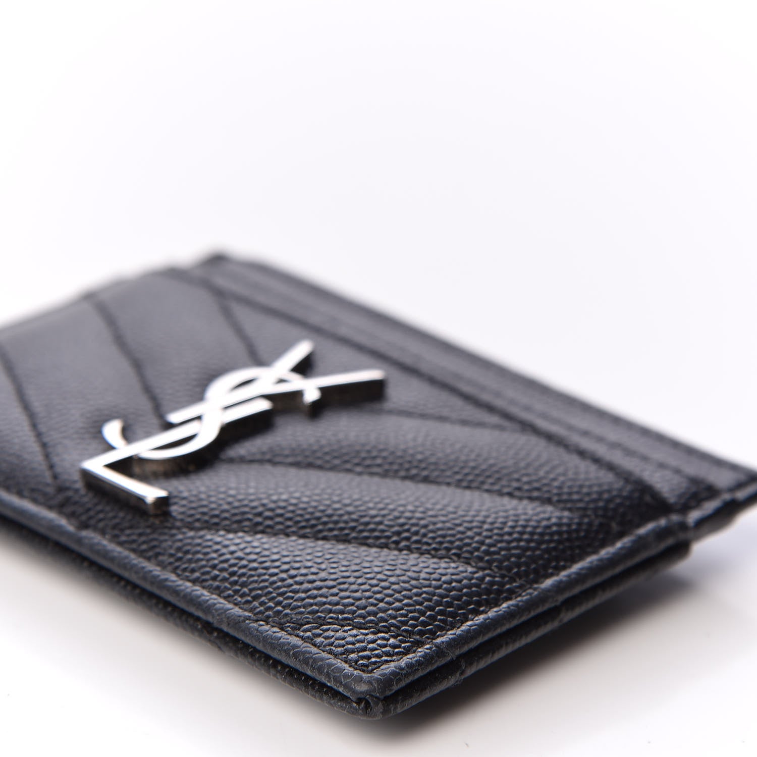Saint Laurent Grain De Poudre Matelasse Chevron Monogram Credit Card Case Black 6 of 9