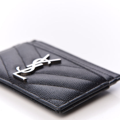 Saint Laurent Grain De Poudre Matelasse Chevron Monogram Credit Card Case Black 6 of 9