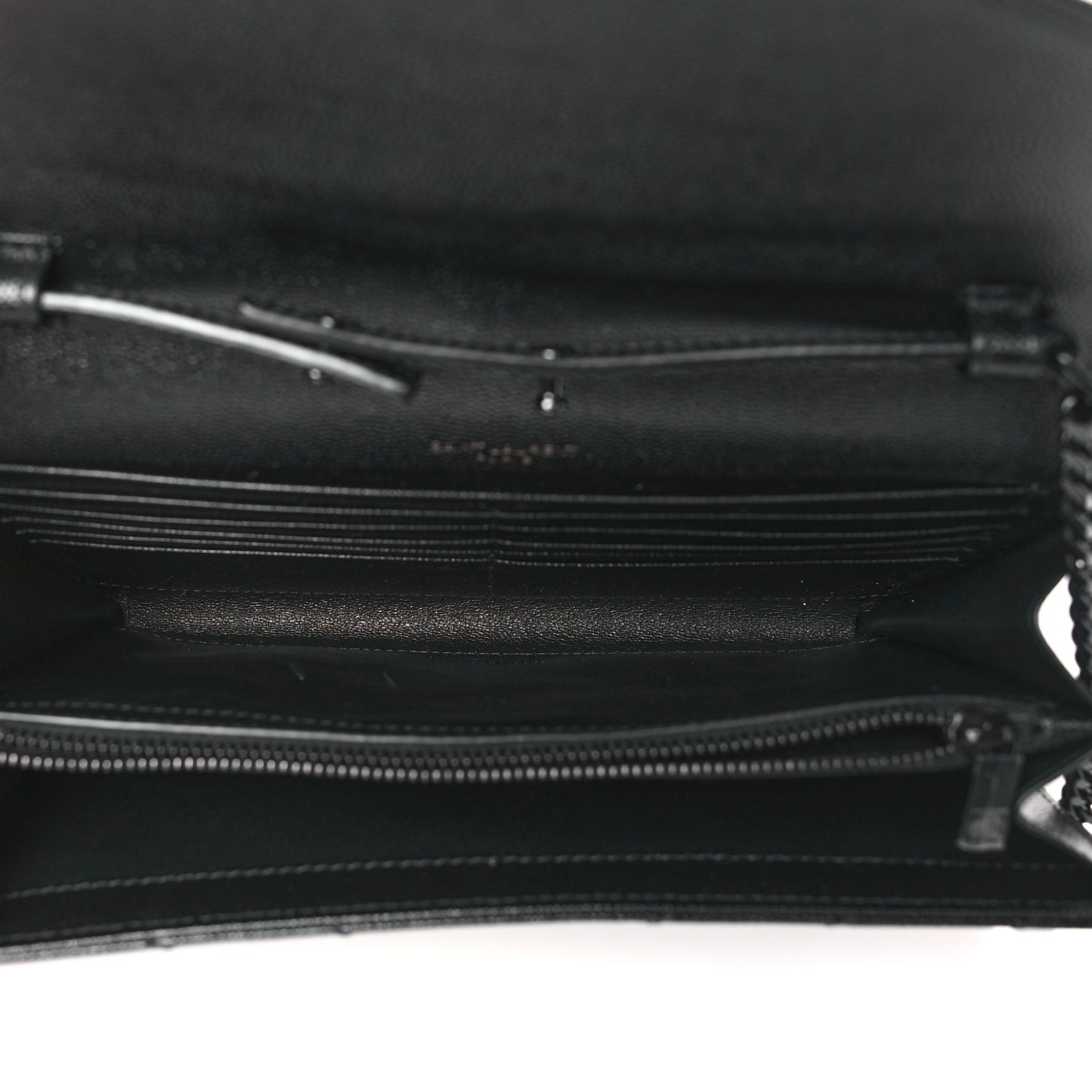 Grain De Poudre Matelasse Chevron Monogram Monochrome Chain Wallet Black