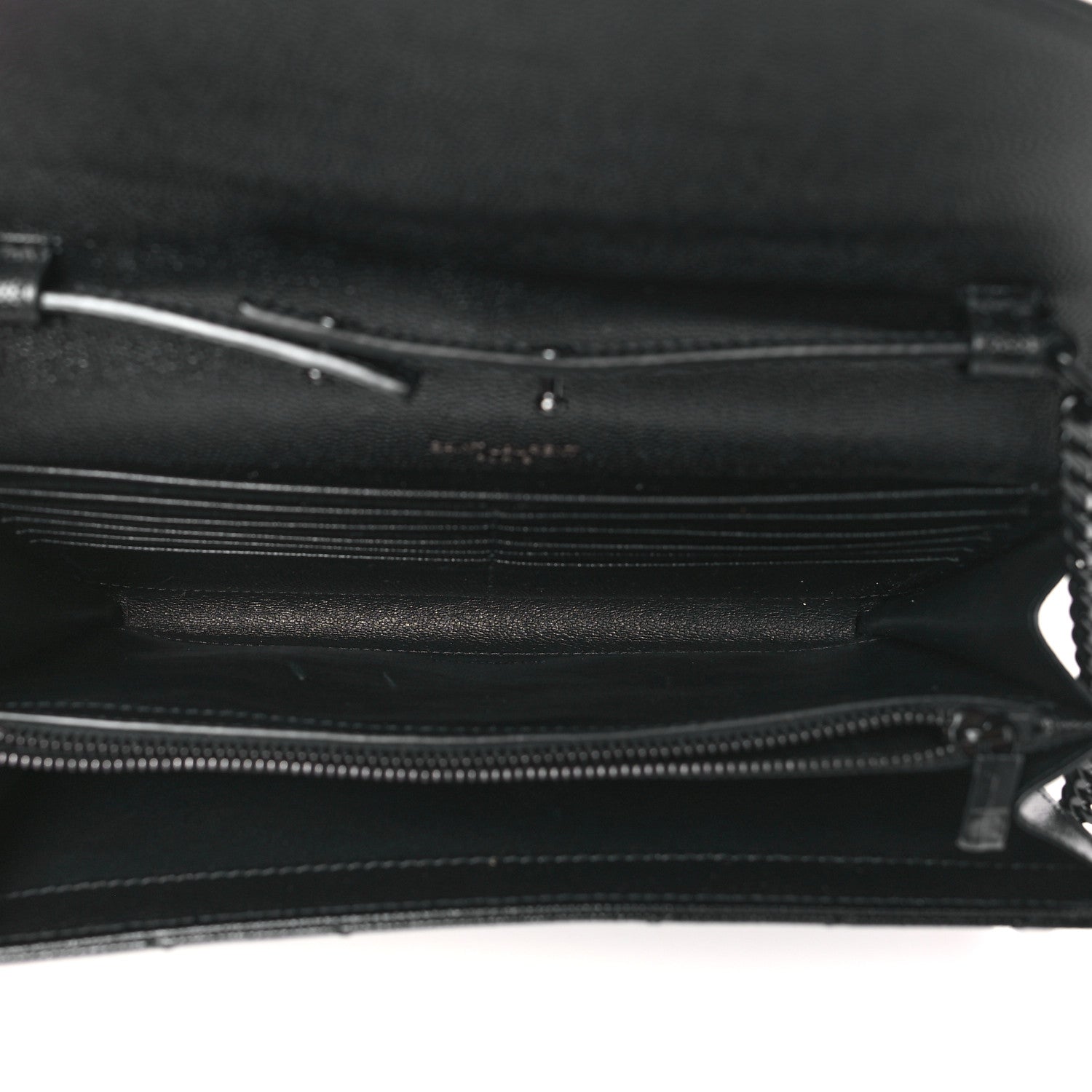 Saint Laurent Grain De Poudre Matelasse Chevron Monogram Monochrome Chain Wallet Black 5 of 10
