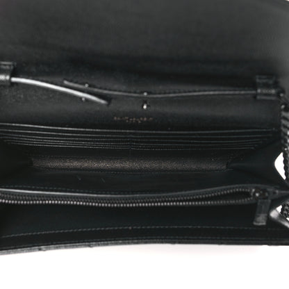 Saint Laurent Grain De Poudre Matelasse Chevron Monogram Monochrome Chain Wallet Black 5 of 10
