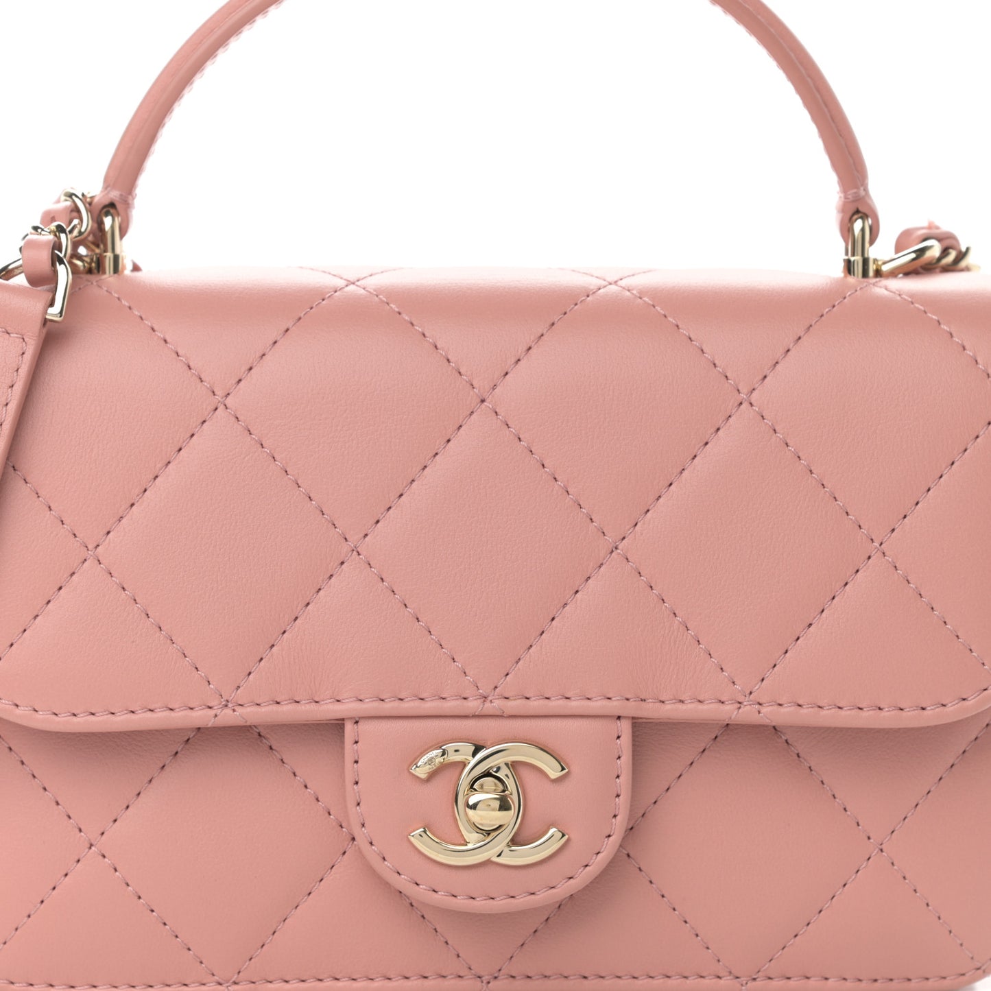 Calfskin Quilted Small Top Handle Flap Pink