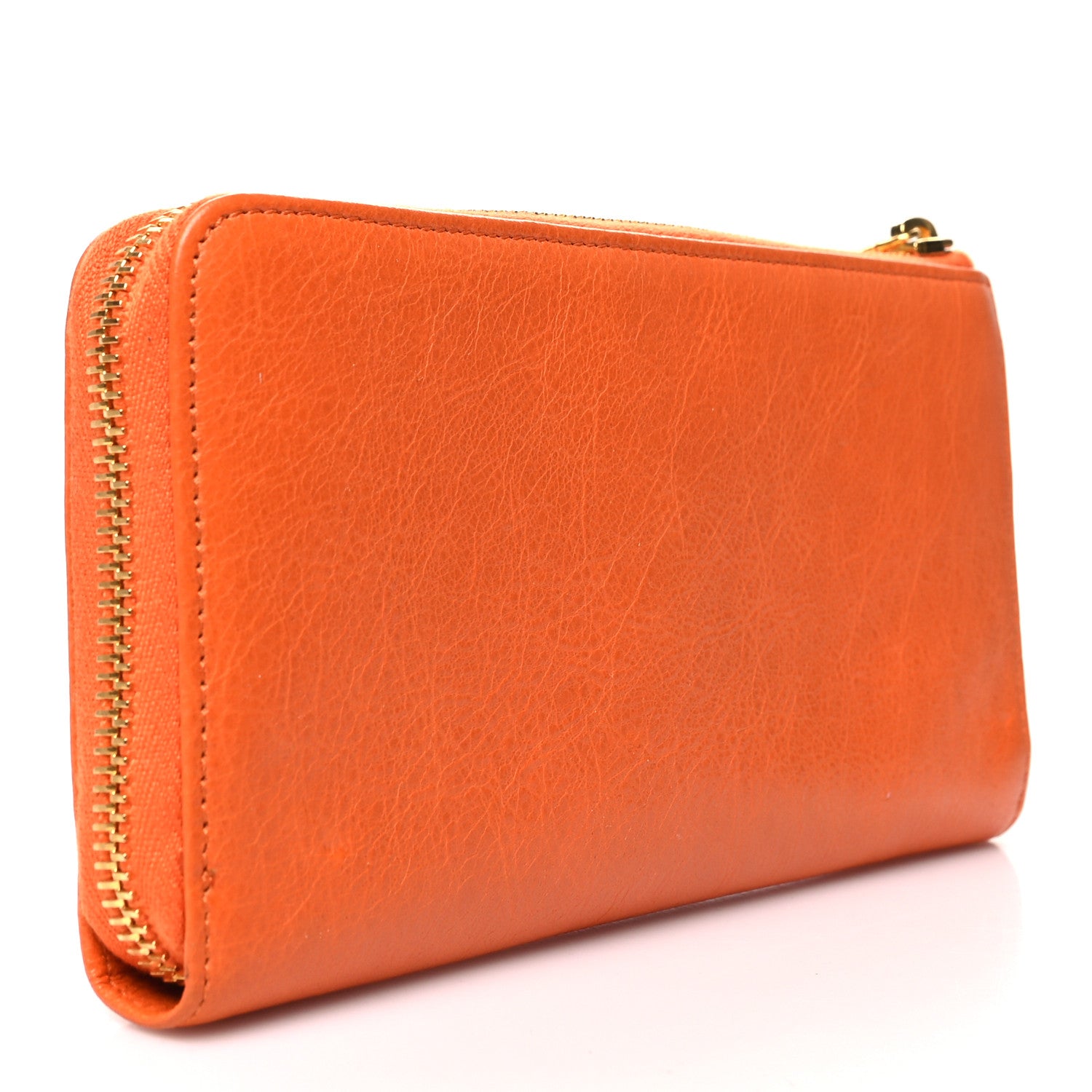 Balenciaga Agneau Classic Hardware Continental Zip Around Wallet Tangerine 3 of 10