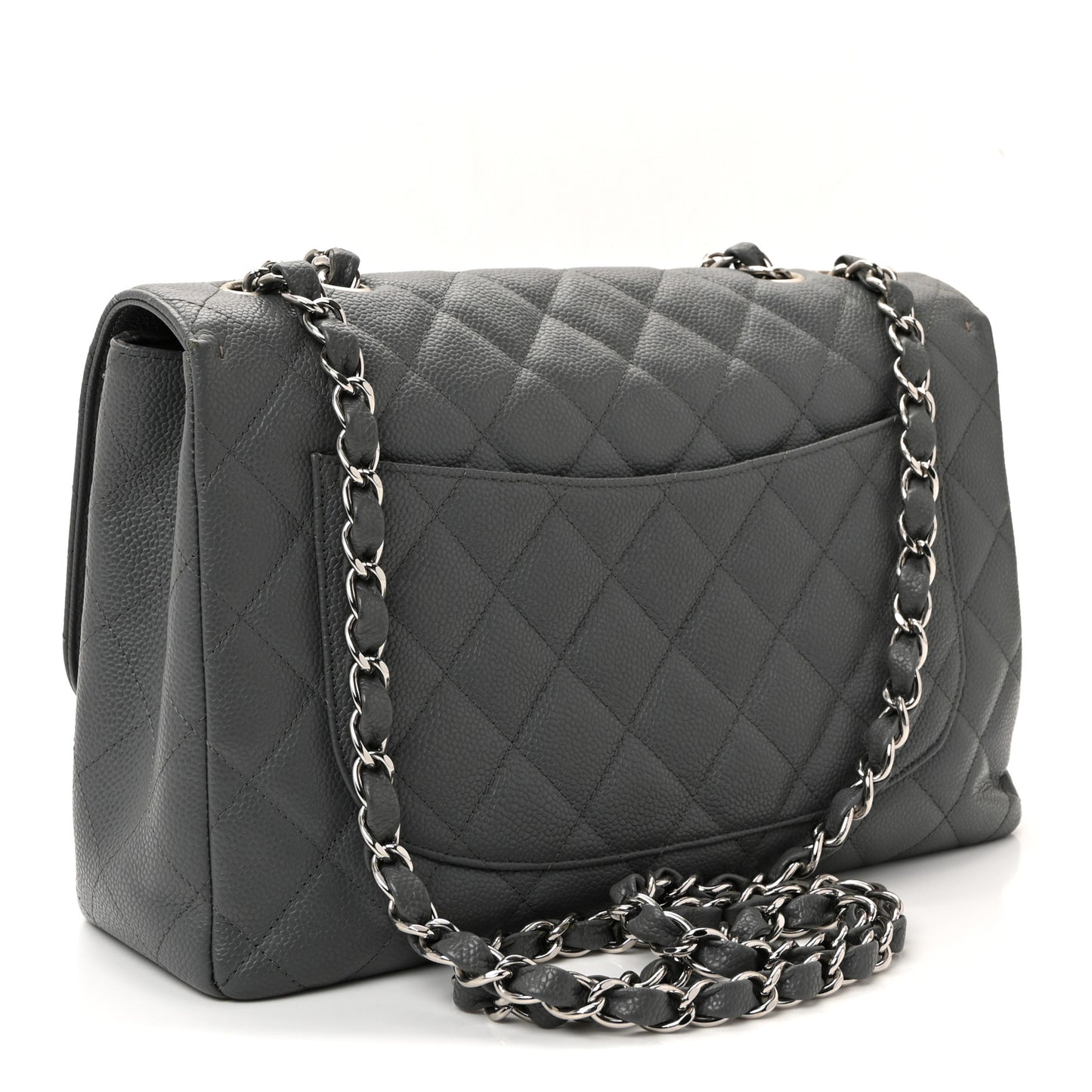 Caviar Quilted Jumbo Single Flap Grey