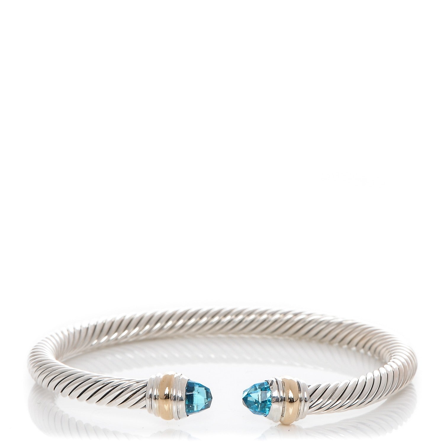 David Yurman Sterling Silver 14K Yellow Gold Blue Topaz 5mm Cable Classics Bracelet 1 of 5