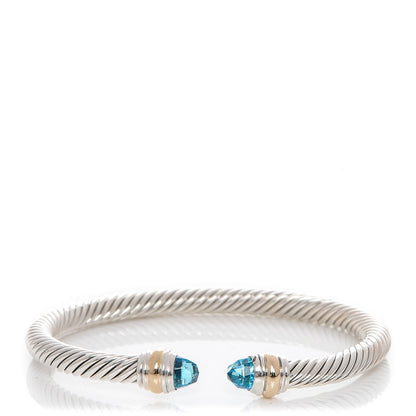 David Yurman Sterling Silver 14K Yellow Gold Blue Topaz 5mm Cable Classics Bracelet 1 of 5