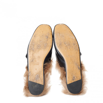 Gucci Goatskin Fur Web GG Mens Princetown Slippers 10 Black 6 of 8