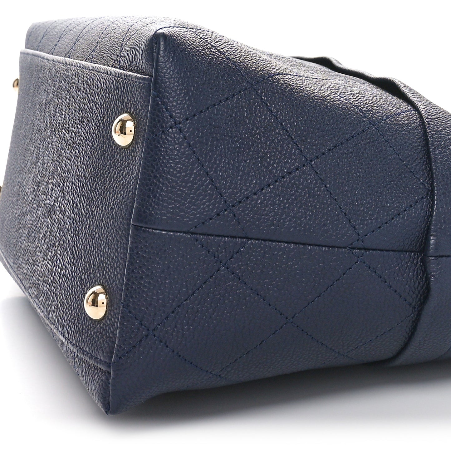 Crumpled Grained Calfskin Zip and Carry Shopping Tote Dark Navy