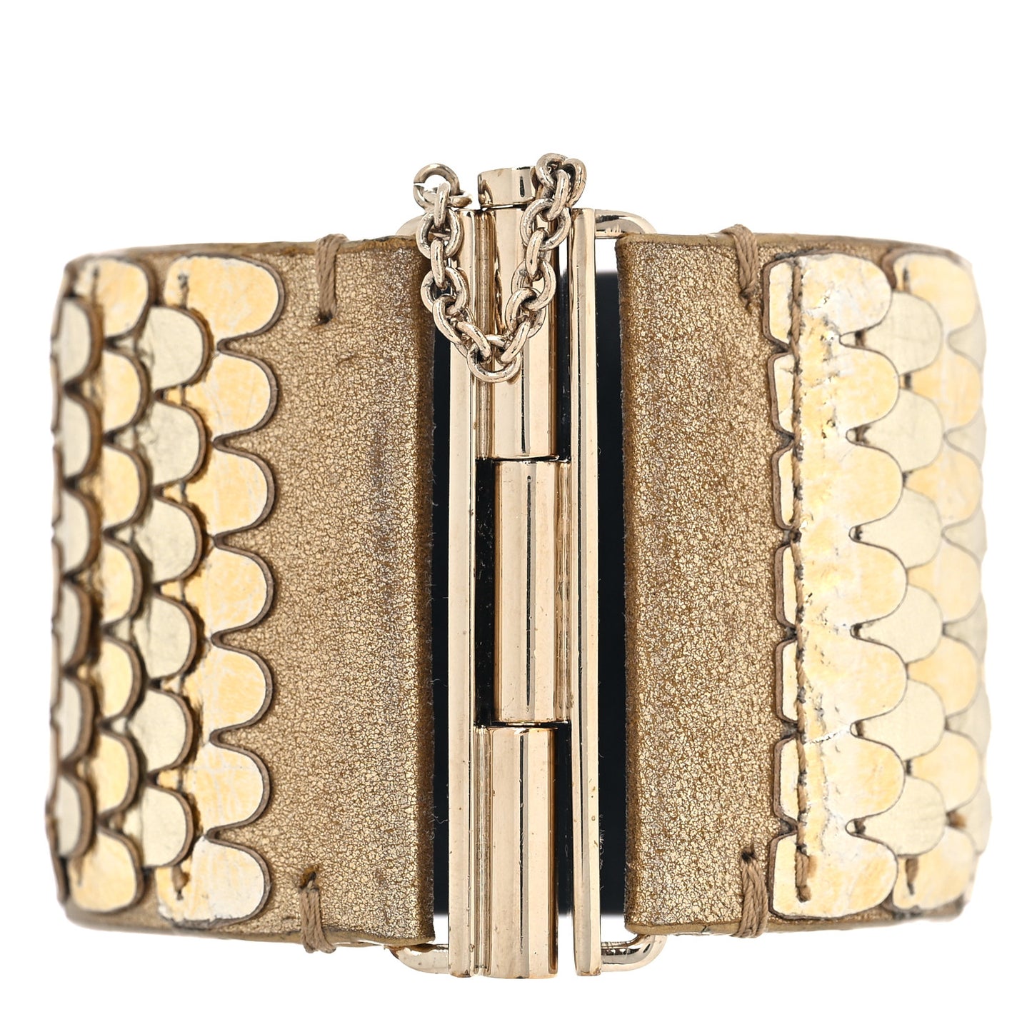 Metallic Calfskin Scale CC Cuff Bracelet Gold