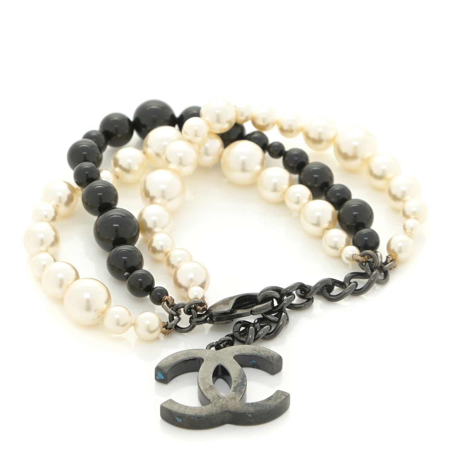 Pearl Bead CC Multistrand Bracelet Black