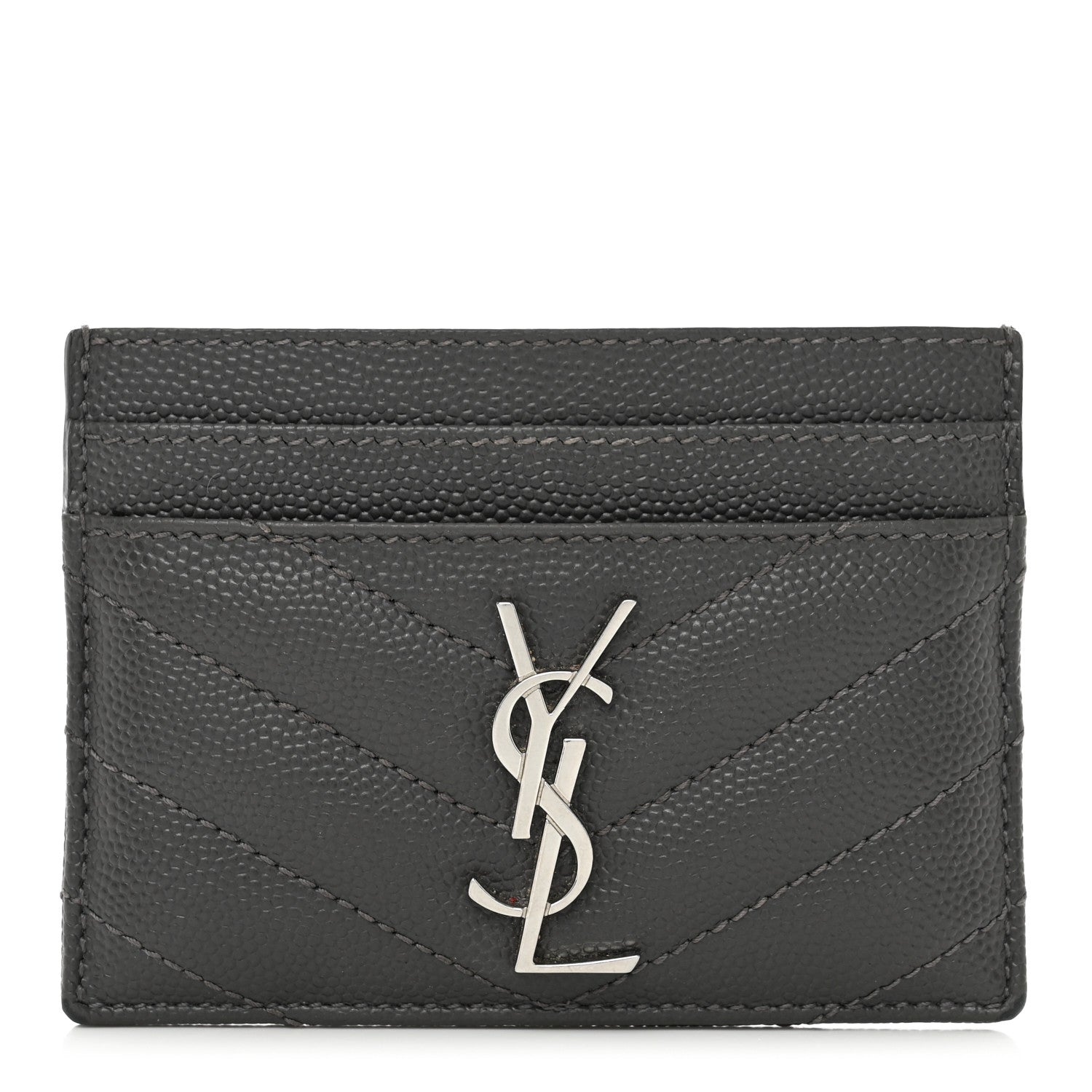 Saint Laurent Grain De Poudre Matelasse Chevron Monogram Credit Card Case Storm 1 of 7