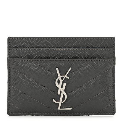 Saint Laurent Grain De Poudre Matelasse Chevron Monogram Credit Card Case Storm 1 of 7