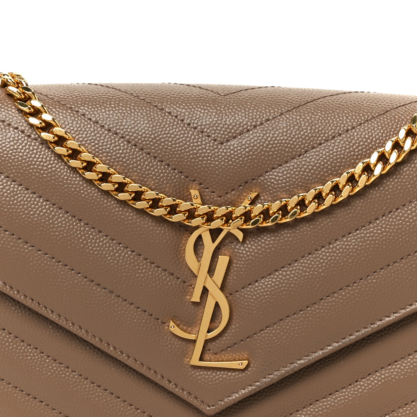 Grain De Poudre Matelasse Chevron Monogram Chain Wallet Dark Beige